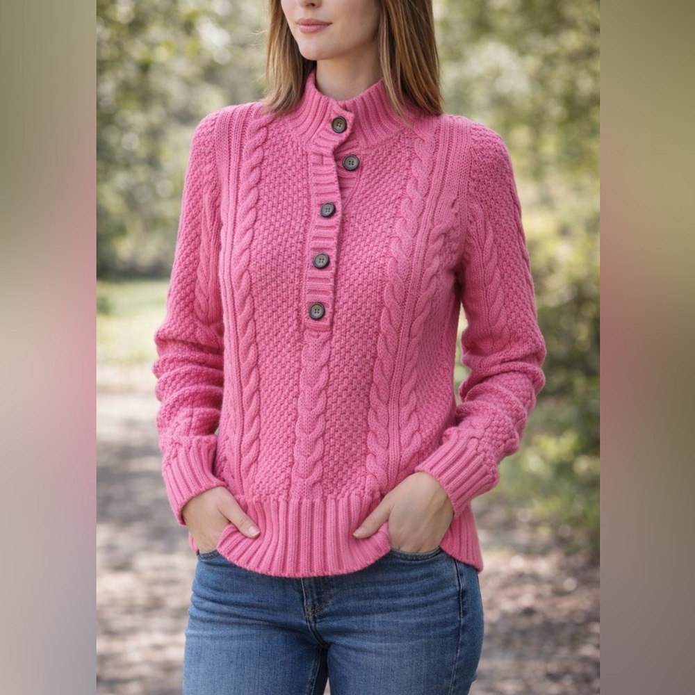 Leo and Nicole Vibrant Pink Cable Knit Cardigan